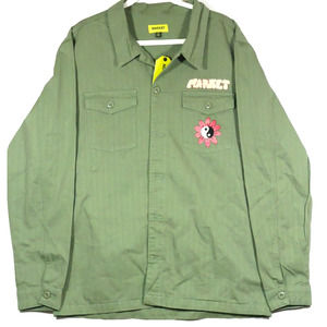 NWT Market Studios Breathwork Army Jacket Sz. Med. Mushroom Yin Yang Flower